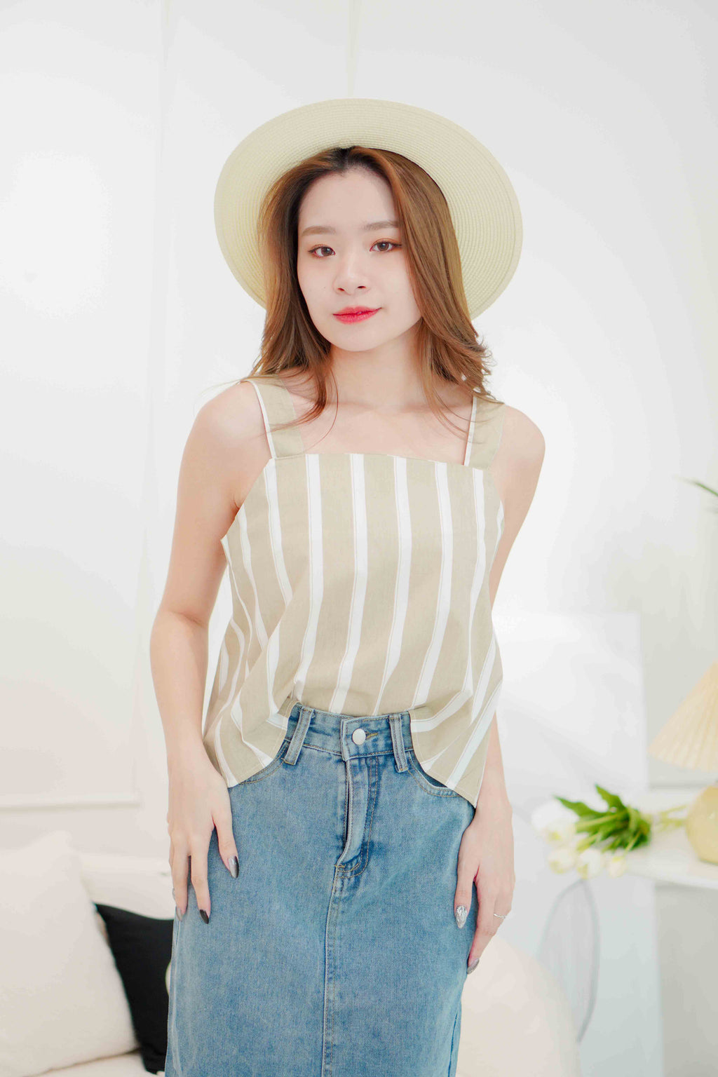 Ha Neul Stripes Linen Top