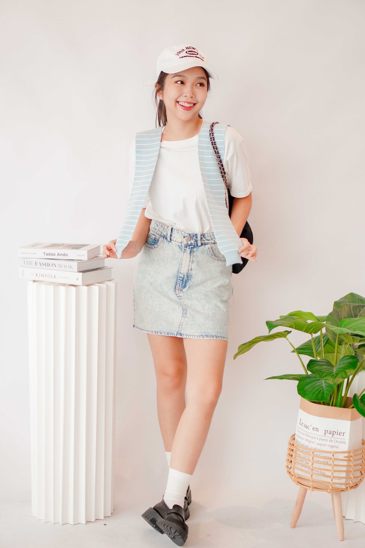 Five 4 Denim Skirt in Washed Blue