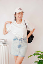 Five 4 Denim Skirt in Washed Blue