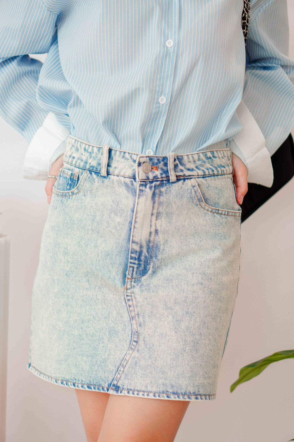 Five 4 Denim Skirt in Washed Blue