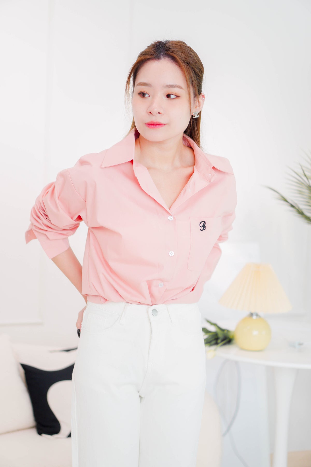 Waldorf Collar Button Down Top in Pink