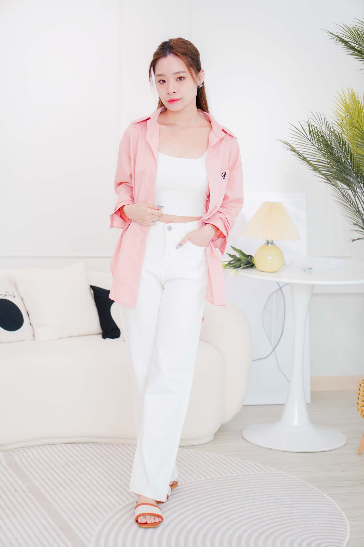 Waldorf Collar Button Down Top in Pink
