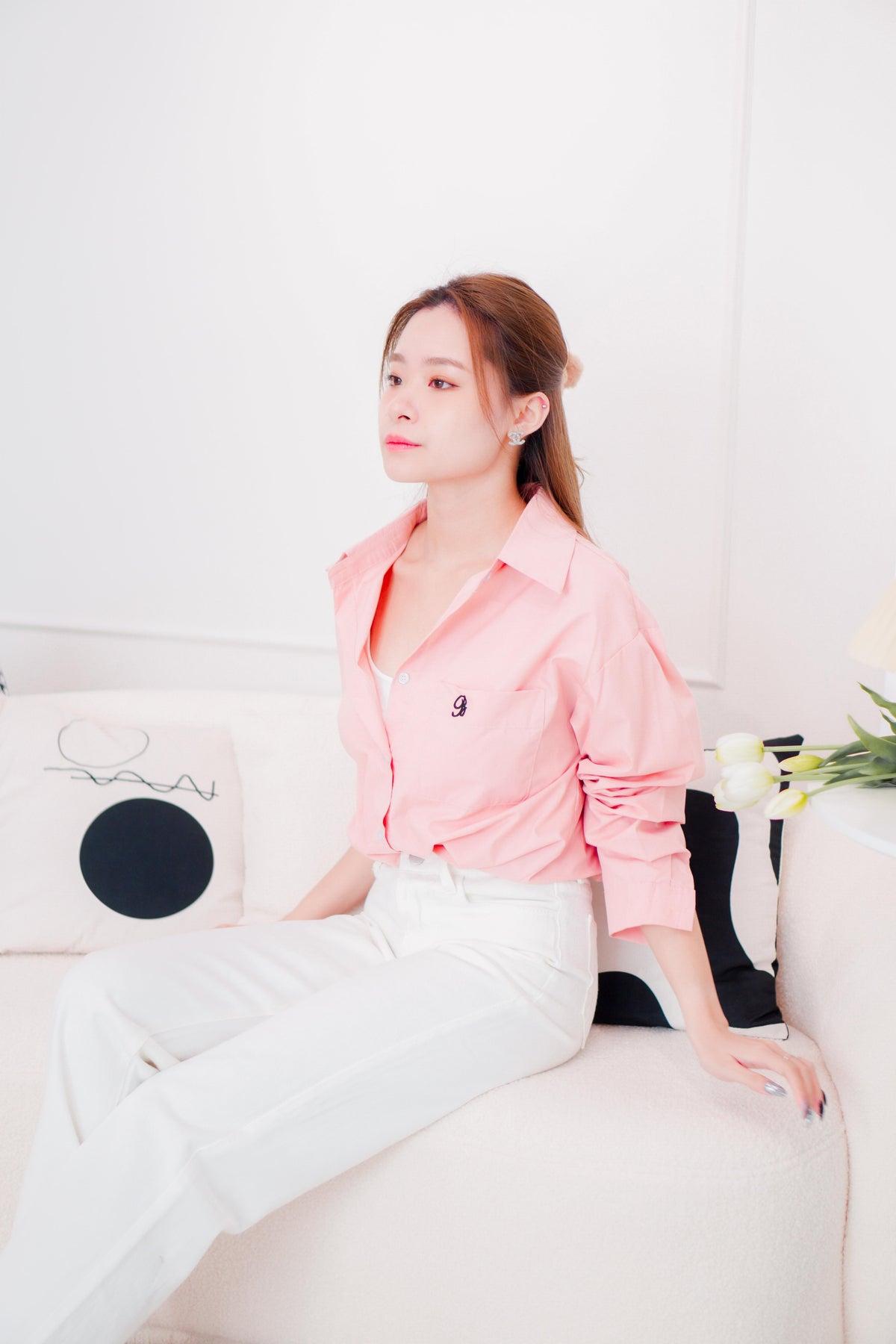 Waldorf Collar Button Down Top in Pink