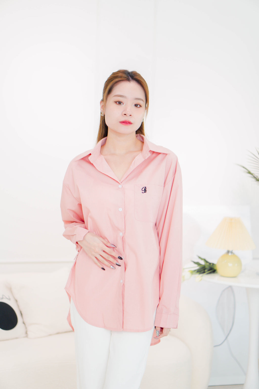 Waldorf Collar Button Down Top in Pink