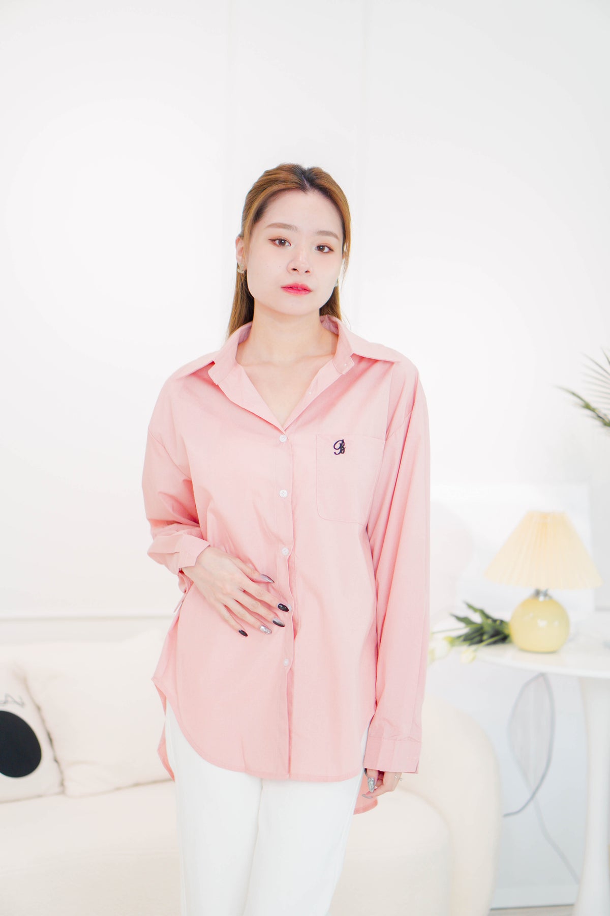 Waldorf Collar Button Down Top in Pink