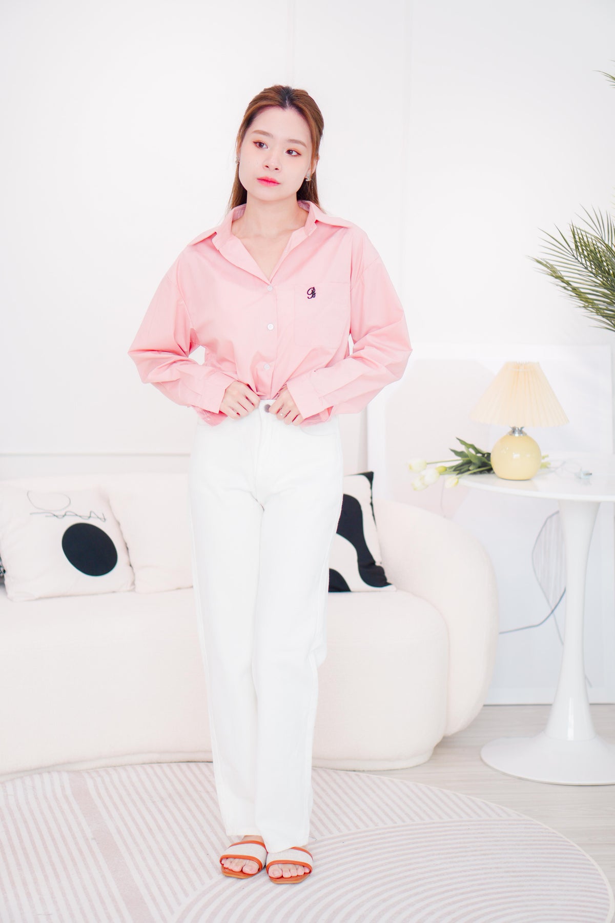 Waldorf Collar Button Down Top in Pink