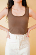 Hailey Padded Round Neck Top in Brown