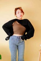 Hailey Padded Round Neck Top in Brown