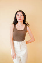 Hailey Padded Round Neck Top in Brown
