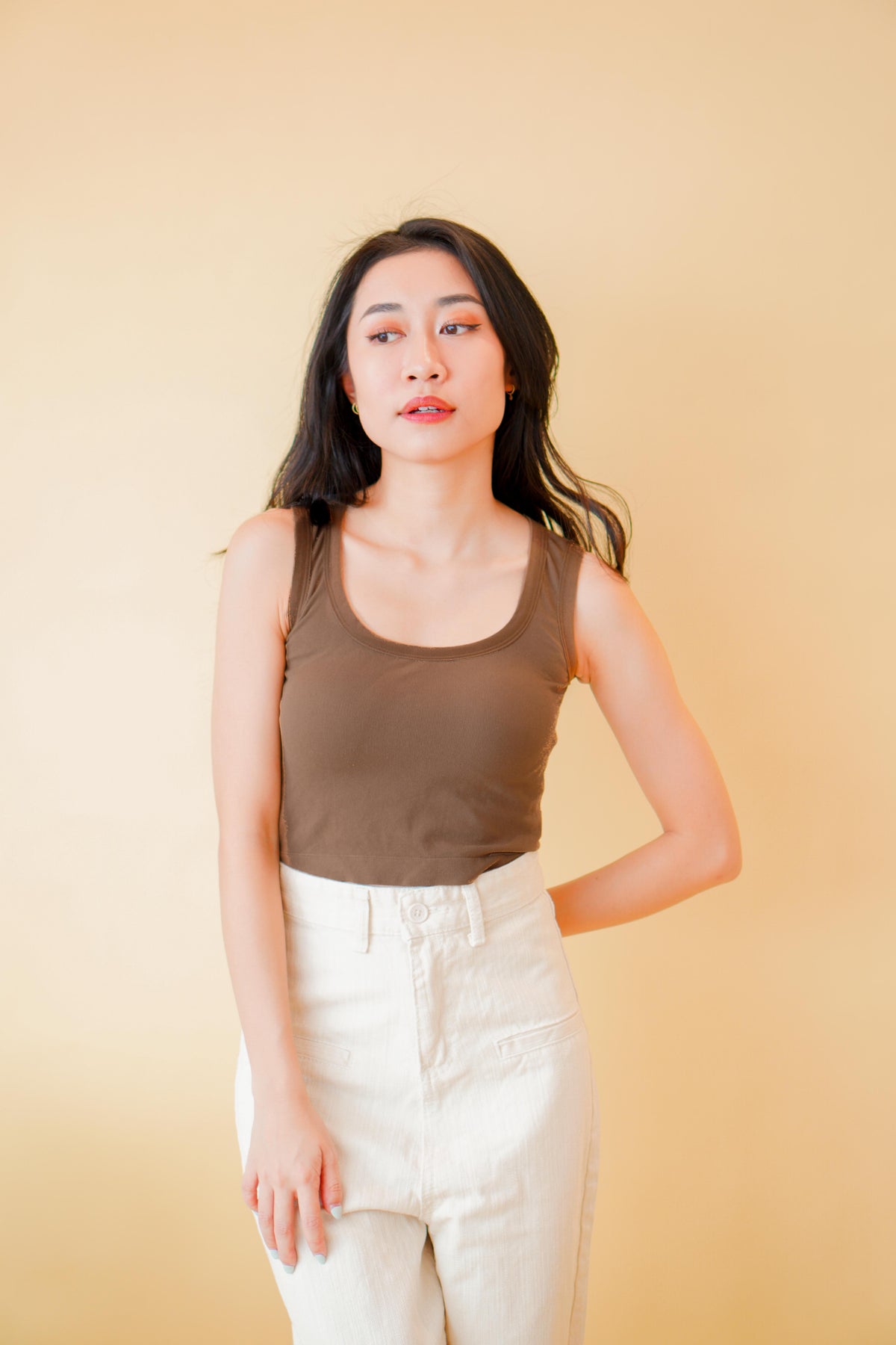 Hailey Padded Round Neck Top in Brown