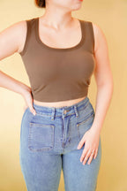 Hailey Padded Round Neck Top in Brown