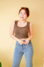 Hailey Padded Round Neck Top in Brown