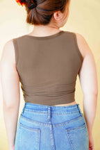Hailey Padded Round Neck Top in Brown