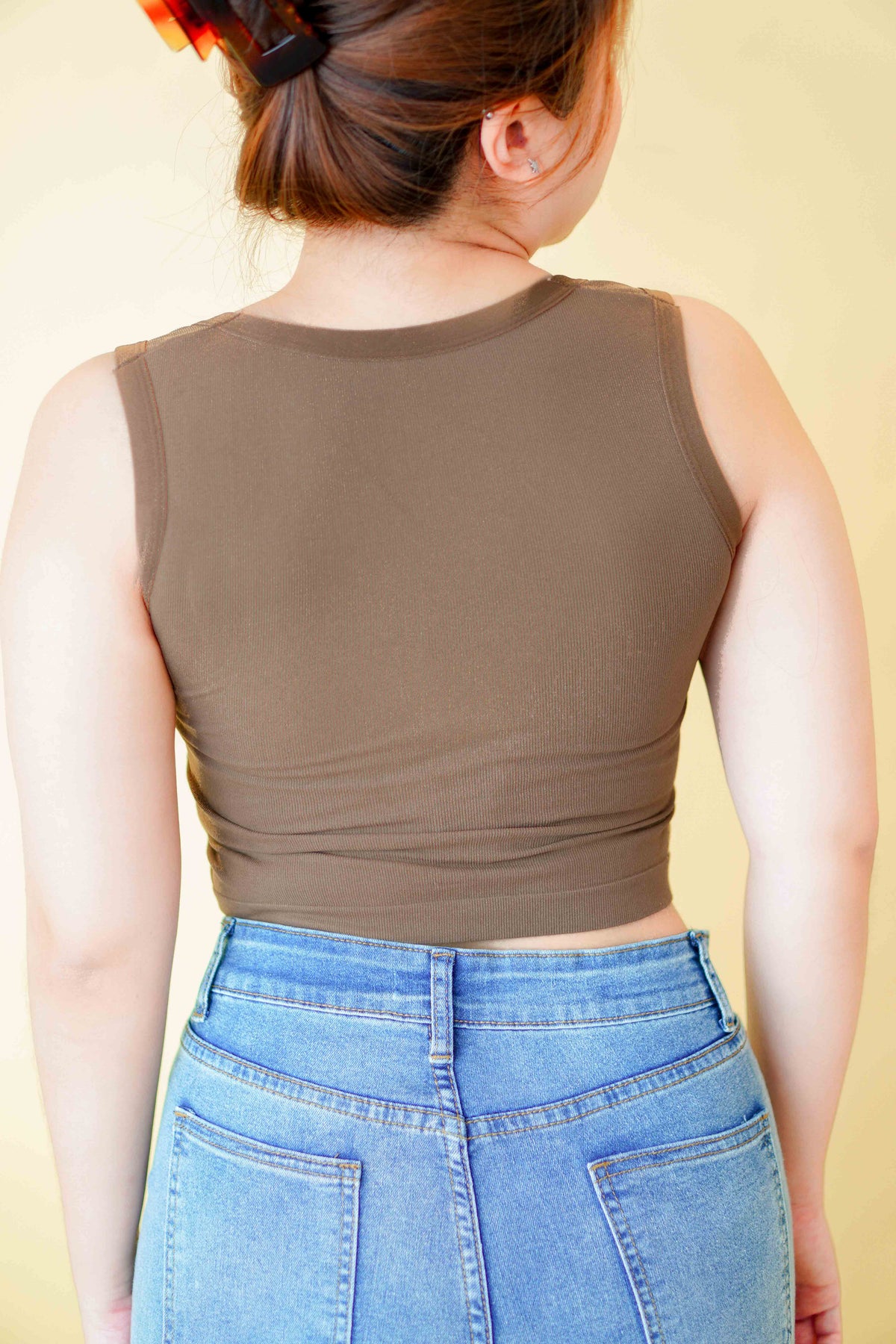 Hailey Padded Round Neck Top in Brown