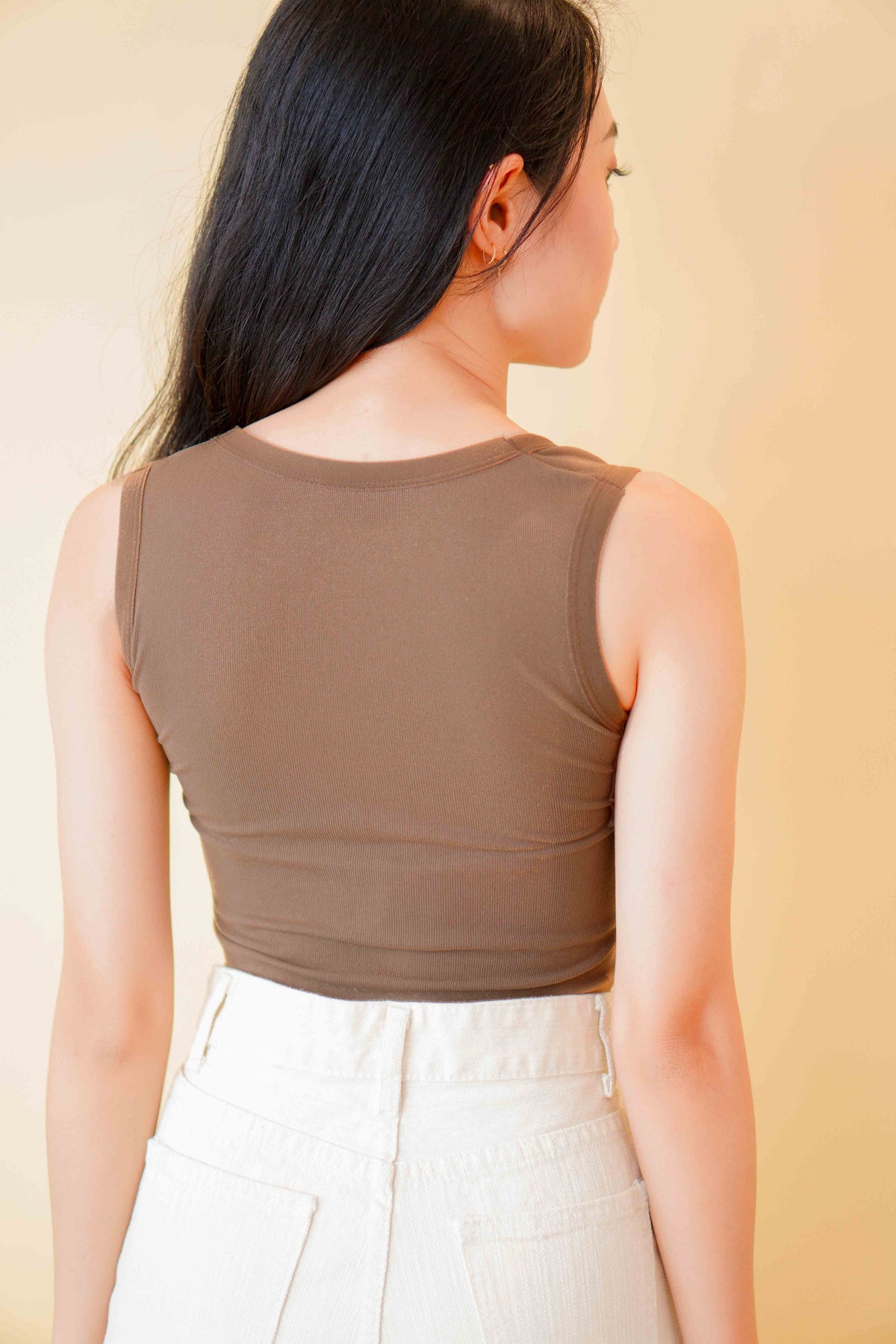 Hailey Padded Round Neck Top in Brown