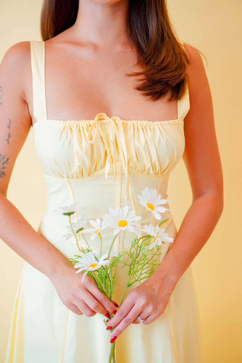 Dahlia Corset Maxi A-Line Dress in Yellow