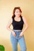 Hailey Padded Round Neck Top in Black