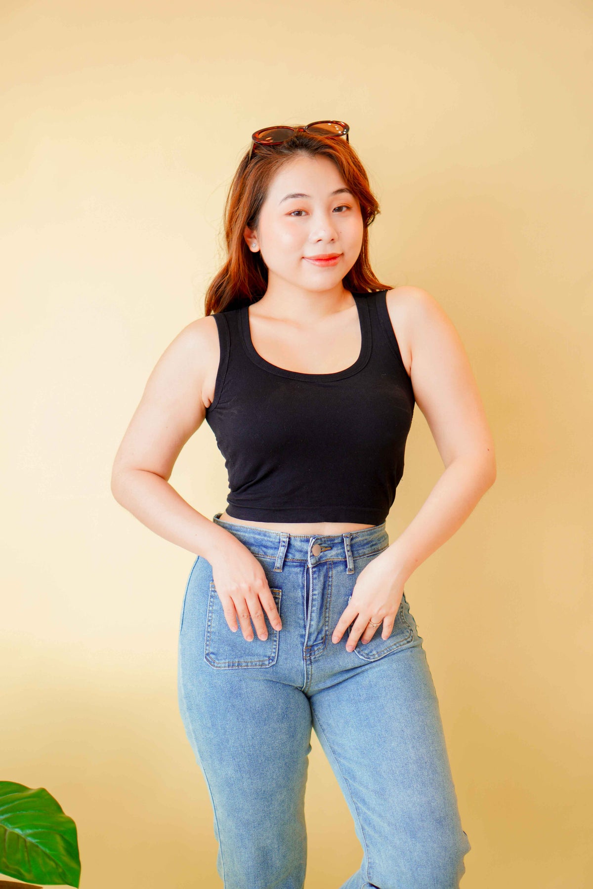Hailey Padded Round Neck Top in Black