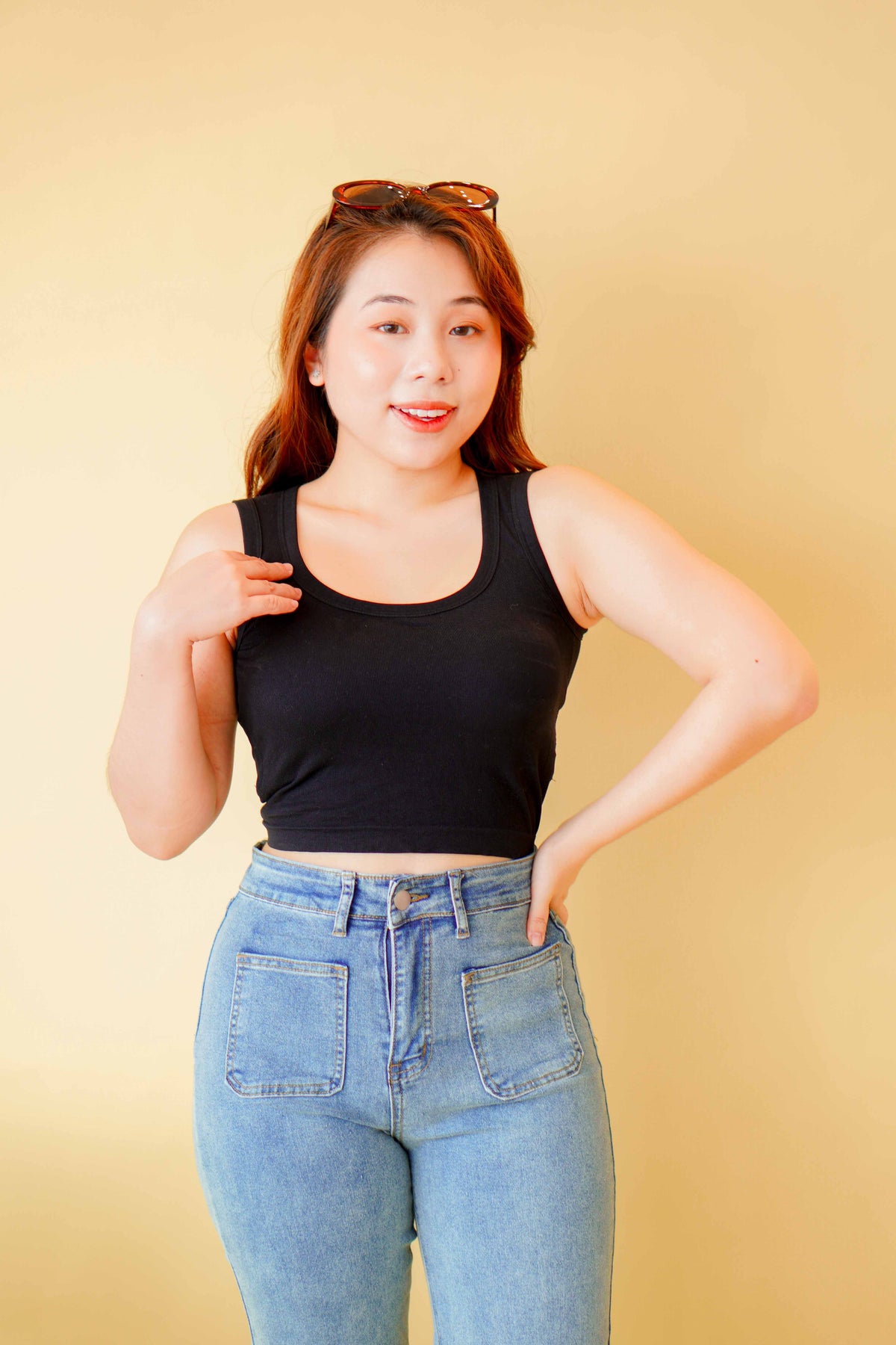 Hailey Padded Round Neck Top in Black