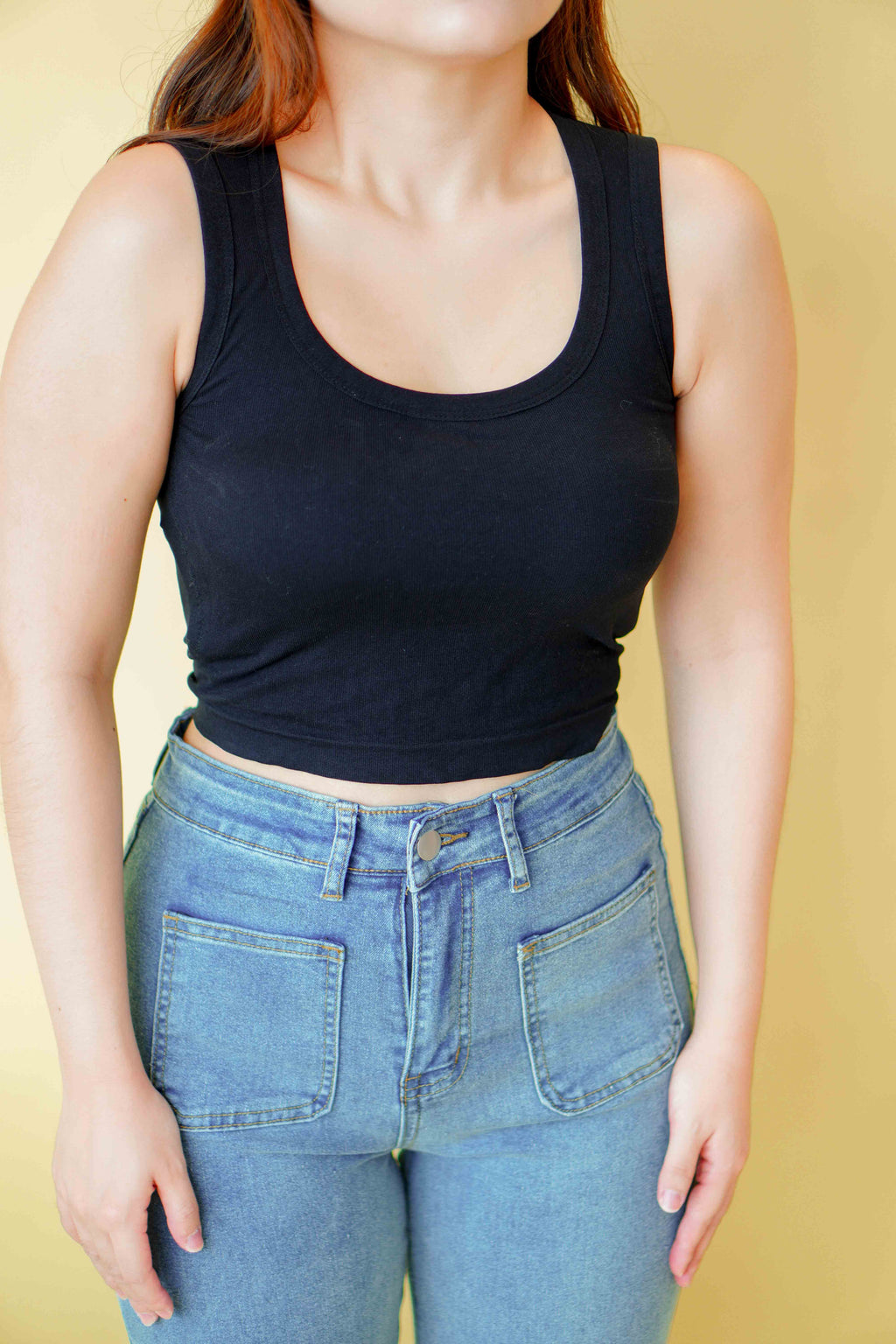 Hailey Padded Round Neck Top in Black