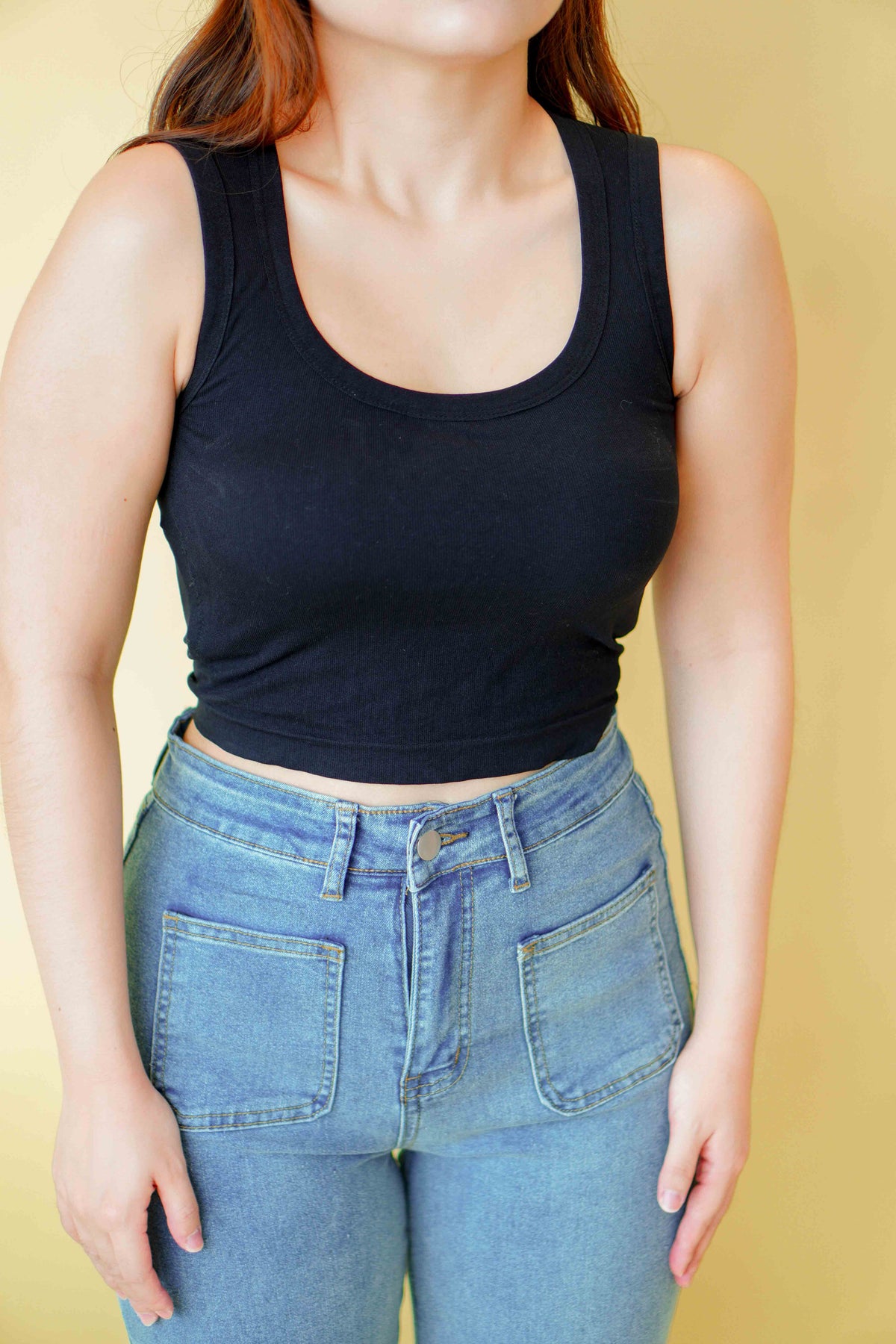 Hailey Padded Round Neck Top in Black