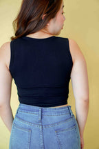 Hailey Padded Round Neck Top in Black