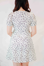 Stephy Waist Cutout Dress in White with Black Floral