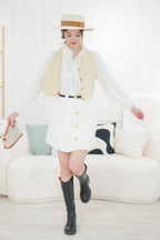 Baldwin A-Line Skirt with Gold Button in White