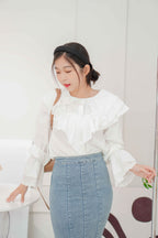 Dolly Ruffle Layered Long Sleeve Top in White