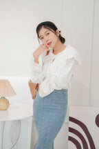 Dolly Ruffle Layered Long Sleeve Top in White