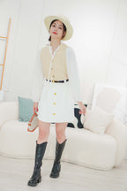 Baldwin A-Line Skirt with Gold Button in White