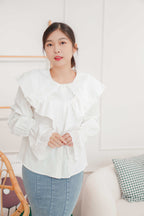 Dolly Ruffle Layered Long Sleeve Top in White