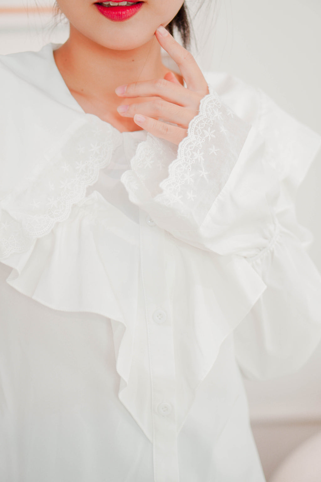 Dolly Ruffle Layered Long Sleeve Top in White