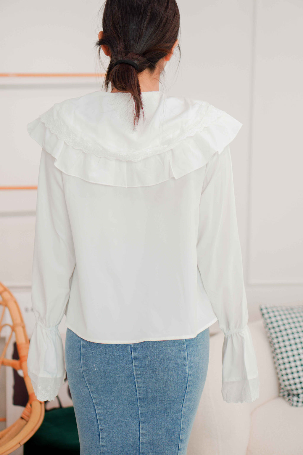 Dolly Ruffle Layered Long Sleeve Top in White