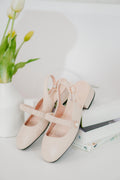 Mary Jane Block Heels in Beige