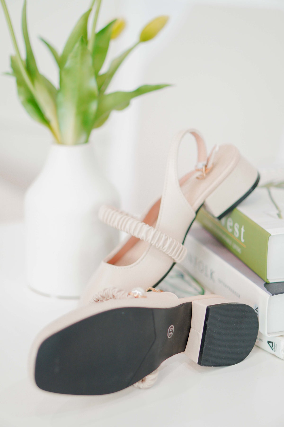 Mary Jane Block Heels in Beige