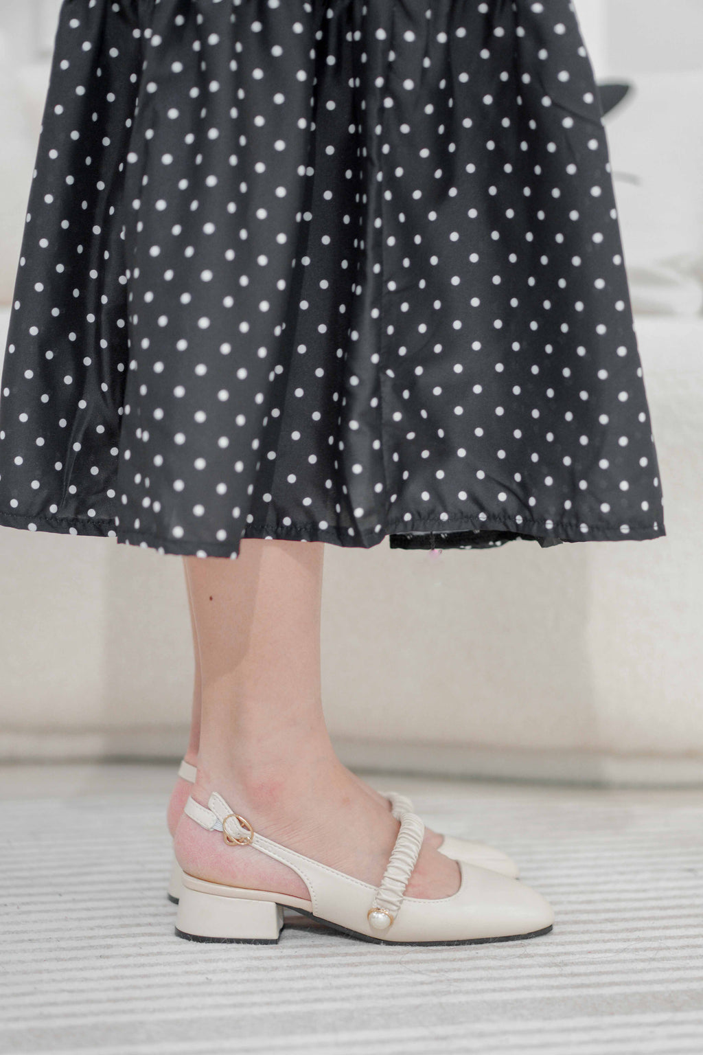 Mary Jane Block Heels in Beige