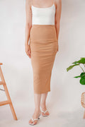 Kourtney Ruched Bodycon Skirt in Khaki