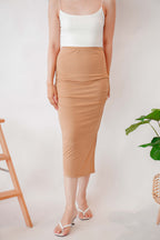 Kourtney Ruched Bodycon Skirt in Khaki