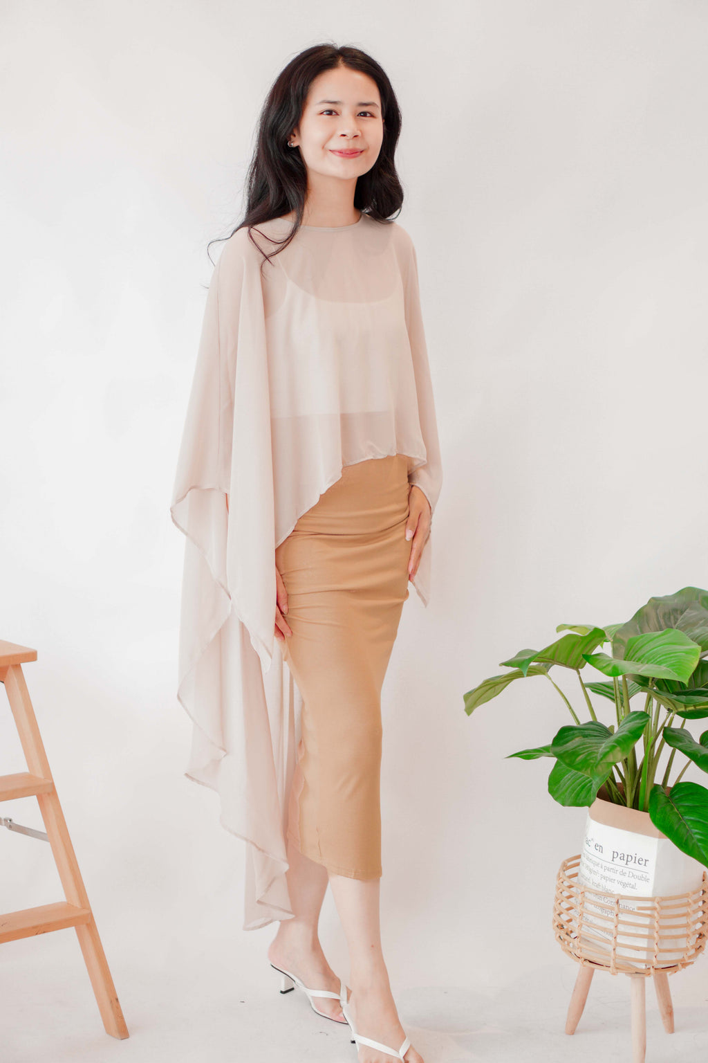 Kourtney Ruched Bodycon Skirt in Khaki