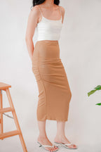 Kourtney Ruched Bodycon Skirt in Khaki