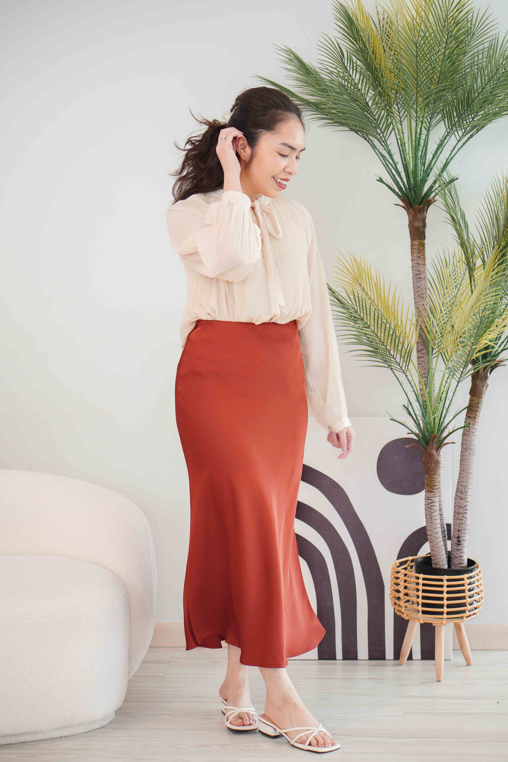 With Faith Satin Skirt in Brick Red