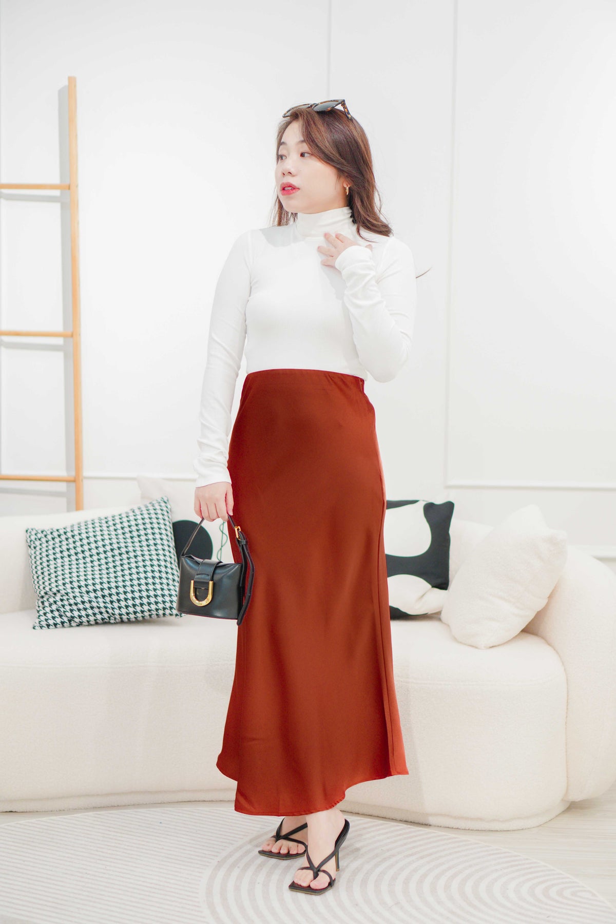 With Faith Satin Skirt in Brick Red