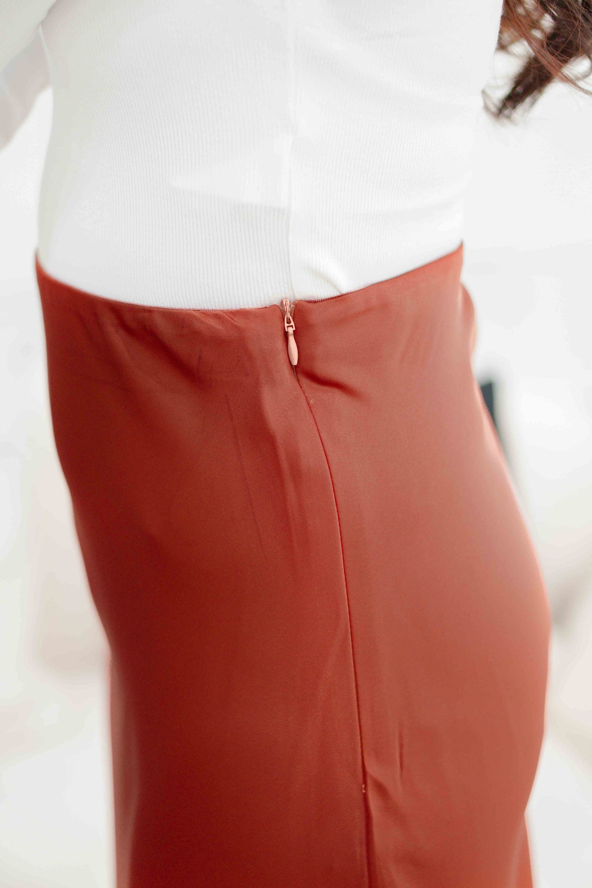 With Faith Satin Skirt in Brick Red