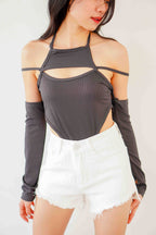 Space X Cutout Bodysuit in Dark Grey