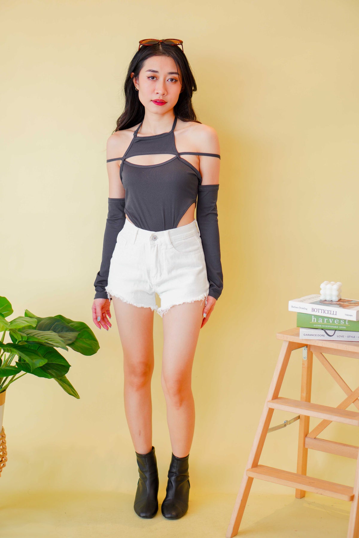 Space X Cutout Bodysuit in Dark Grey