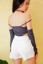 Space X Cutout Bodysuit in Dark Grey