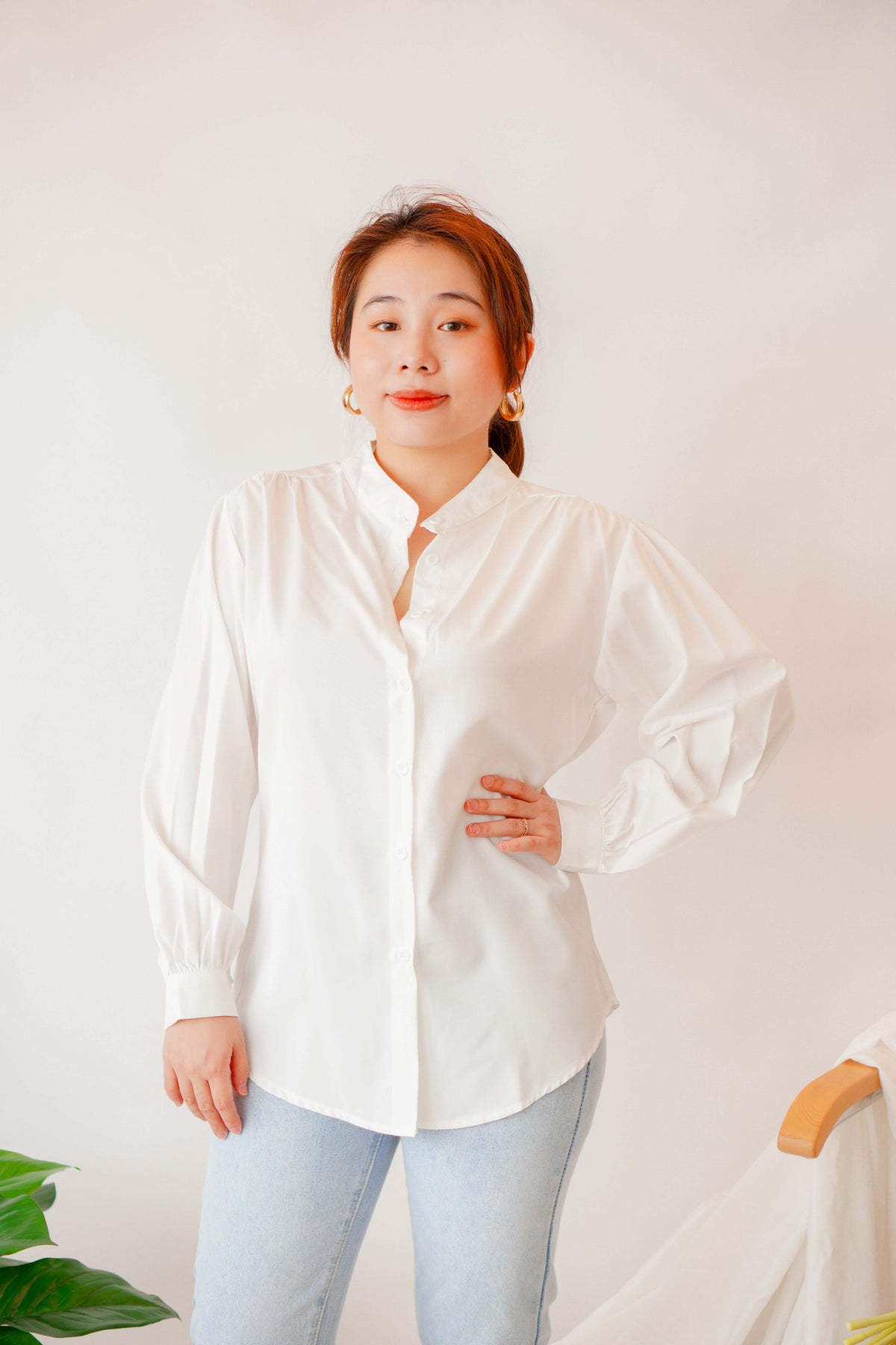 Yuji Long Sleeve Button Down Top in White