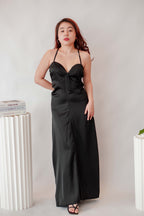 Secret Lover Satin Maxi Dress in Black