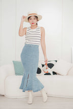 (BACKORDER) Janeve Denim Fishtail Skirt in Blue